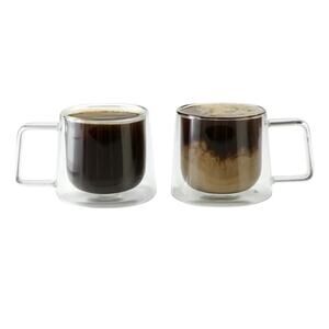 Lemonsoda Double Walled Glass Coffee Drink Mug with Handle - Set of 2 - 8.5oz
